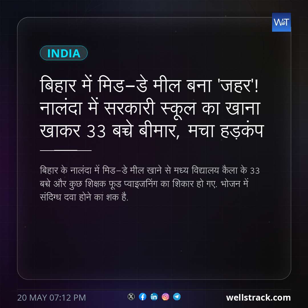 बिहार में मिड-डे मील बना 'जहर'! नालंदा में सरकारी स्कूल का खाना खाकर 33 बच्चे बीमार, मचा हड़कंप — WellsTrack