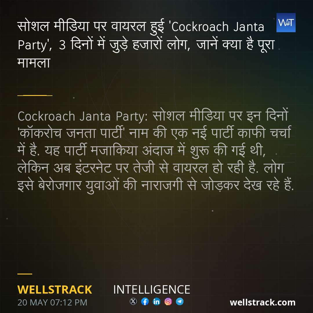 सोशल मीडिया पर वायरल हुई 'Cockroach Janta Party', 3 दिनों में जुड़े हजारों लोग, जानें क्या है पूरा मामला — WellsTrack