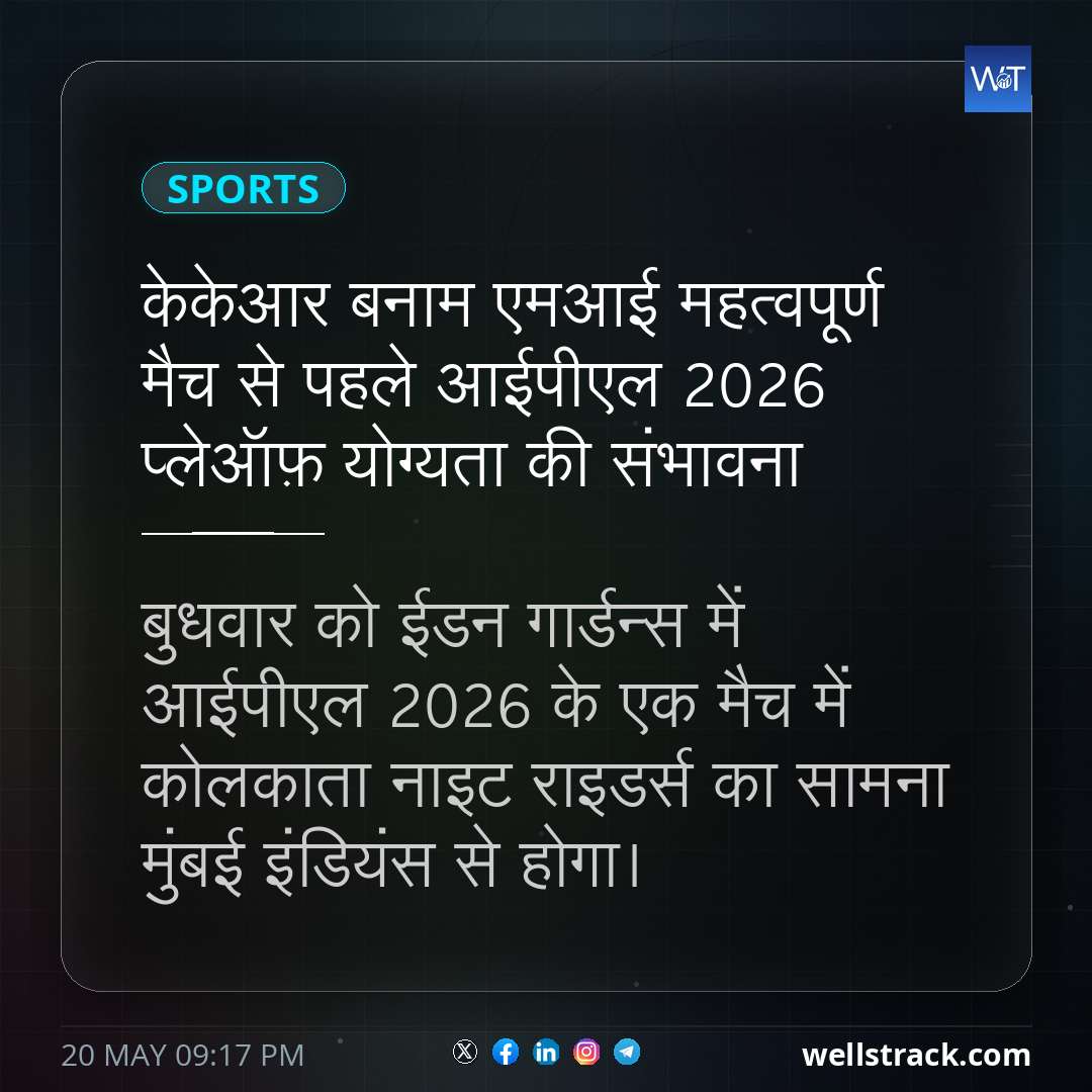 केकेआर बनाम एमआई महत्वपूर्ण मैच से पहले आईपीएल 2026 प्लेऑफ़ योग्यता की संभावना — WellsTrack