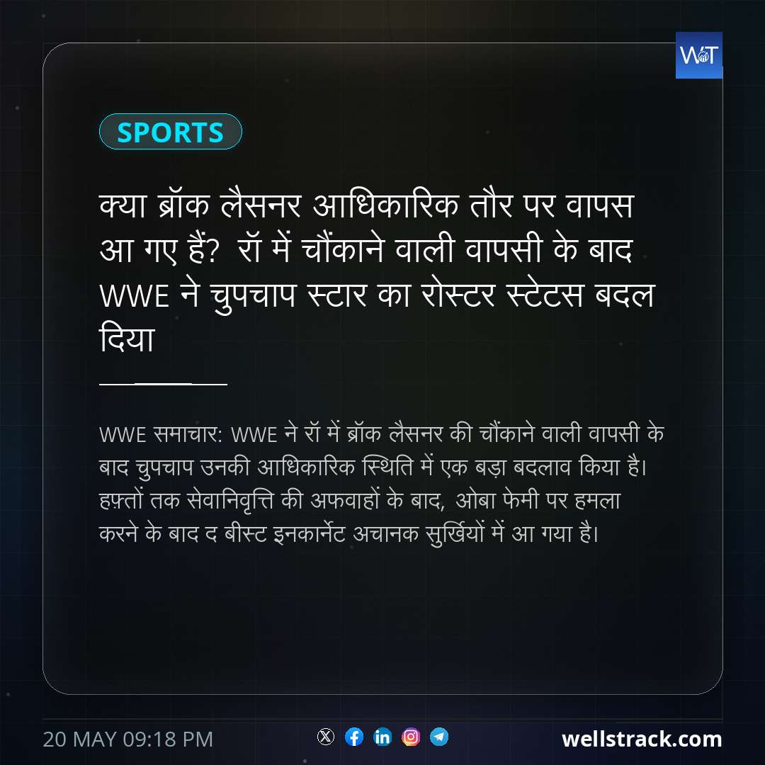 क्या ब्रॉक लैसनर आधिकारिक तौर पर वापस आ गए हैं? रॉ में चौंकाने वाली वापसी के बाद WWE ने चुपचाप स्टार का रोस्टर स्टेटस बदल दिया — WellsTrack