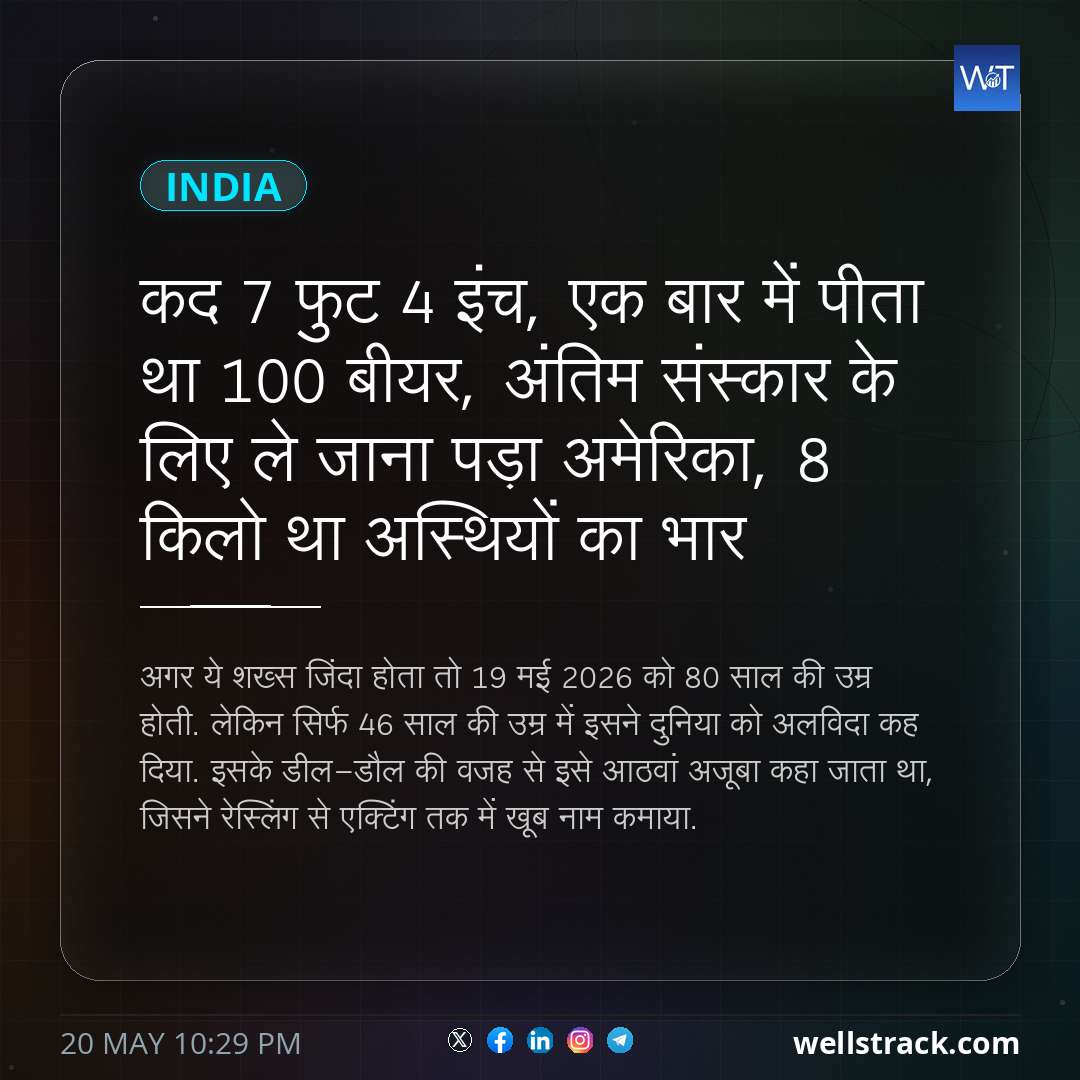 कद 7 फुट 4 इंच, एक बार में पीता था 100 बीयर, अंतिम संस्कार के लिए ले जाना पड़ा अमेरिका, 8 किलो था अस्थियों का भार — WellsTrack
