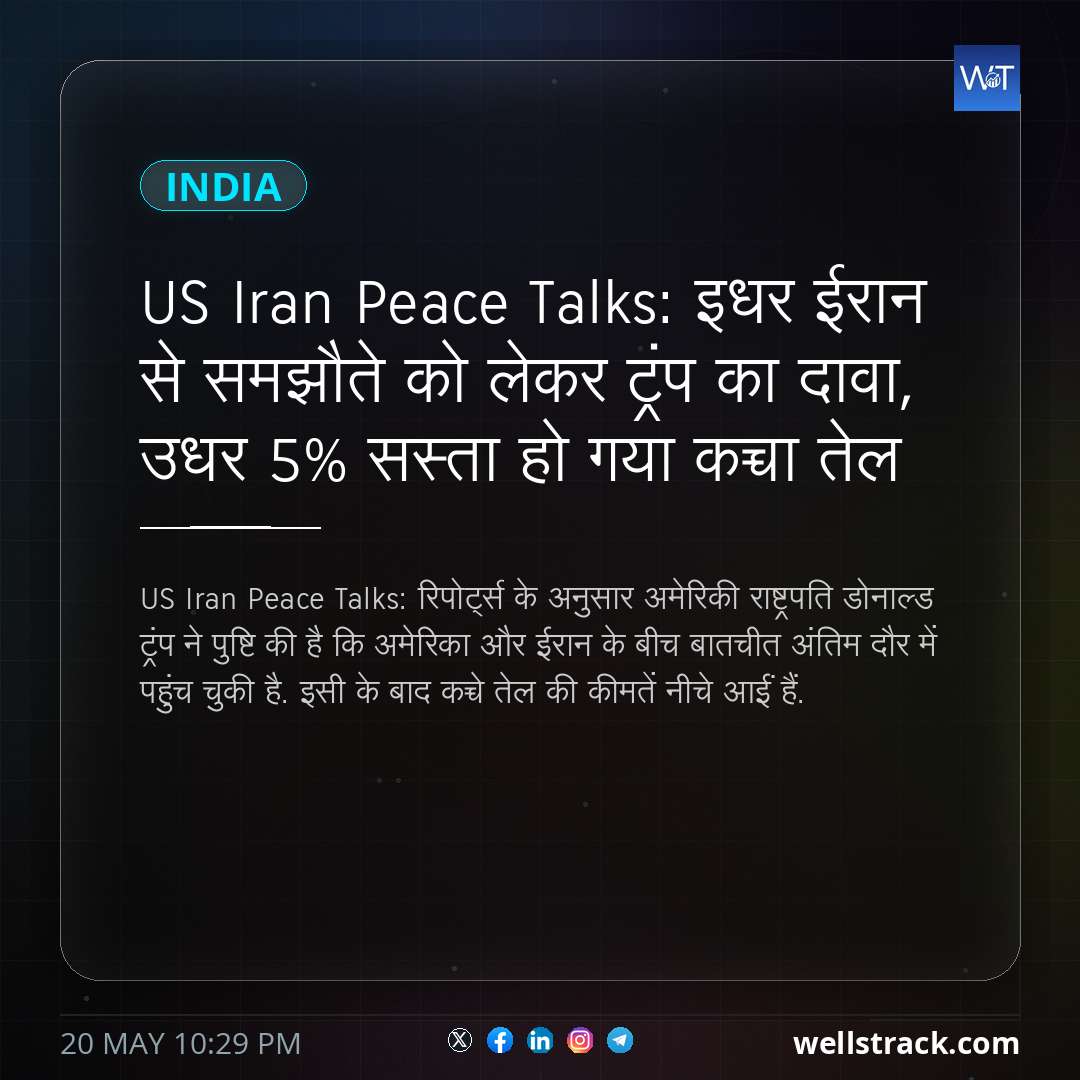 US Iran Peace Talks: इधर ईरान से समझौते को लेकर ट्रंप का दावा, उधर 5% सस्ता हो गया कच्चा तेल — WellsTrack