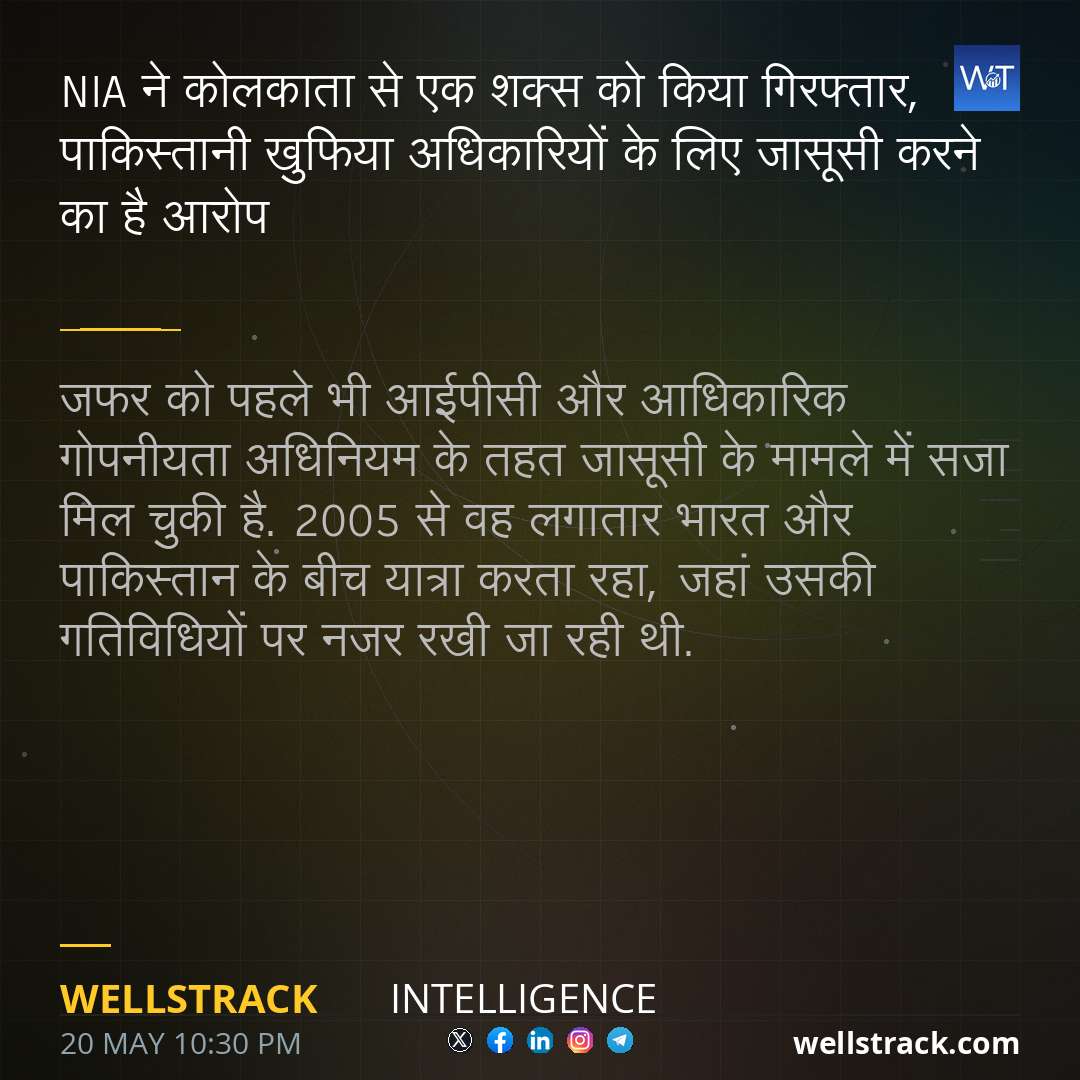 NIA ने कोलकाता से एक शक्स को किया गिरफ्तार, पाकिस्तानी खुफिया अधिकारियों के लिए जासूसी करने का है आरोप — WellsTrack