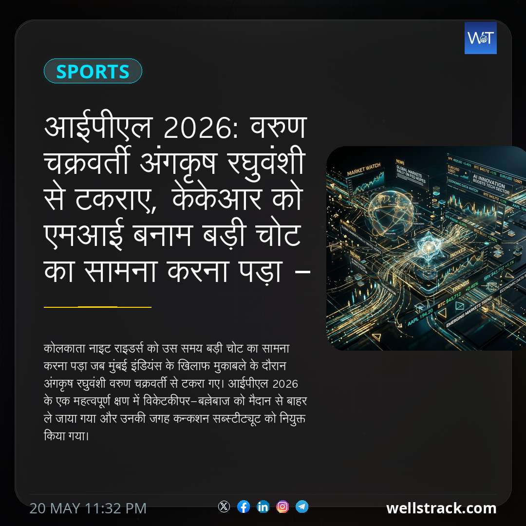 आईपीएल 2026: वरुण चक्रवर्ती अंगकृष रघुवंशी से टकराए, केकेआर को एमआई बनाम बड़ी चोट का सामना करना पड़ा - देखें वीडियो — WellsTrack