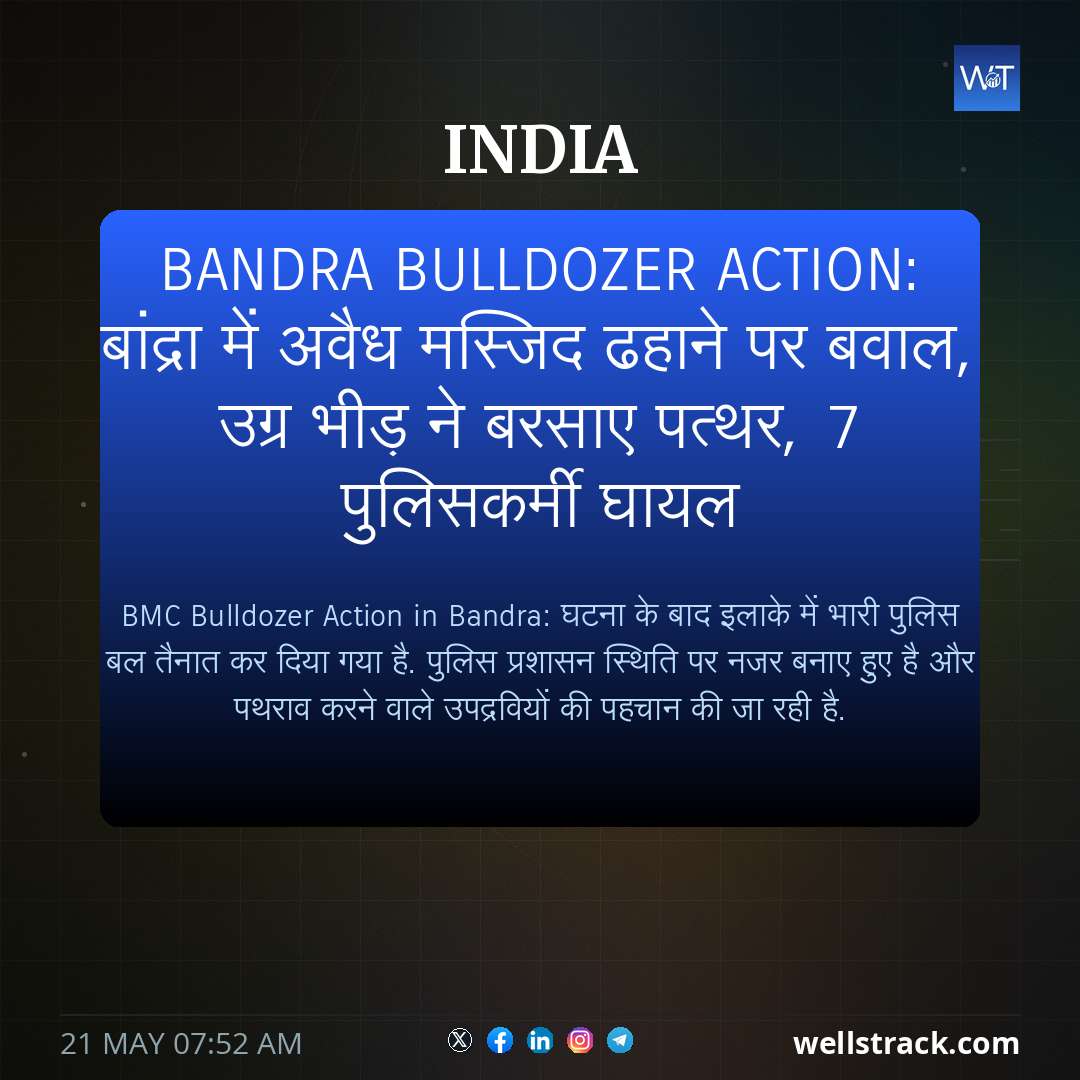 Bandra Bulldozer Action: बांद्रा में अवैध मस्जिद ढहाने पर बवाल, उग्र भीड़ ने बरसाए पत्थर, 7 पुलिसकर्मी घायल — WellsTrack