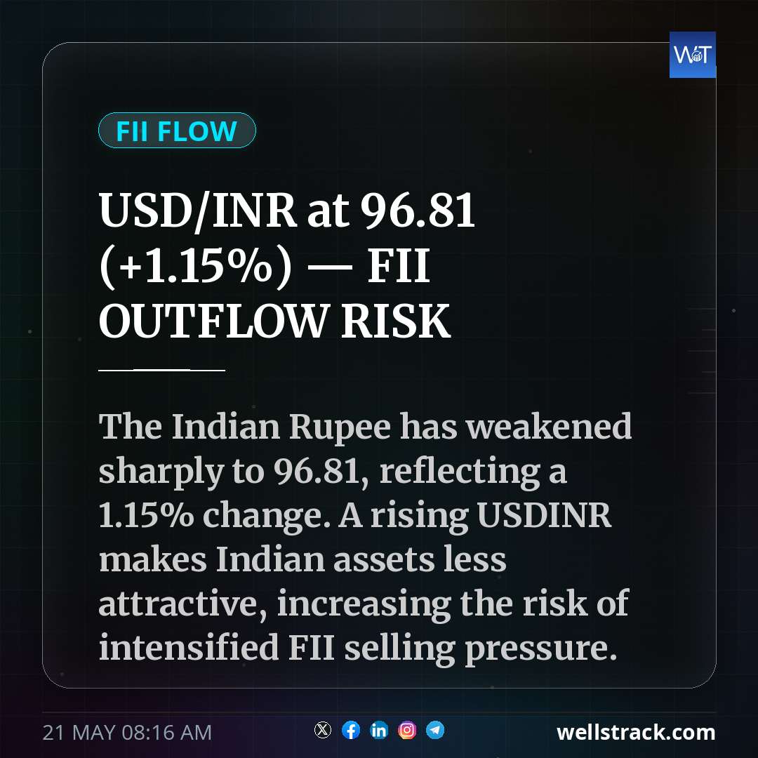 USD/INR at ₹96.81 (+1.15%) — FII OUTFLOW RISK — WellsTrack