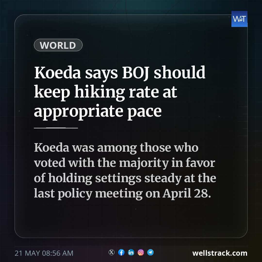 Koeda says BOJ should keep hiking rate at appropriate pace — WellsTrack