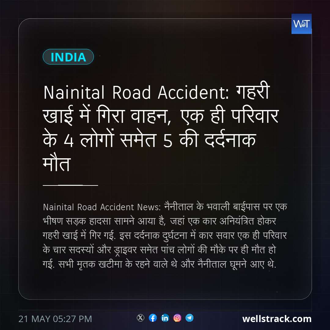 Nainital Road Accident: गहरी खाई में गिरा वाहन, एक ही परिवार के 4 लोगों समेत 5 की दर्दनाक मौत — WellsTrack