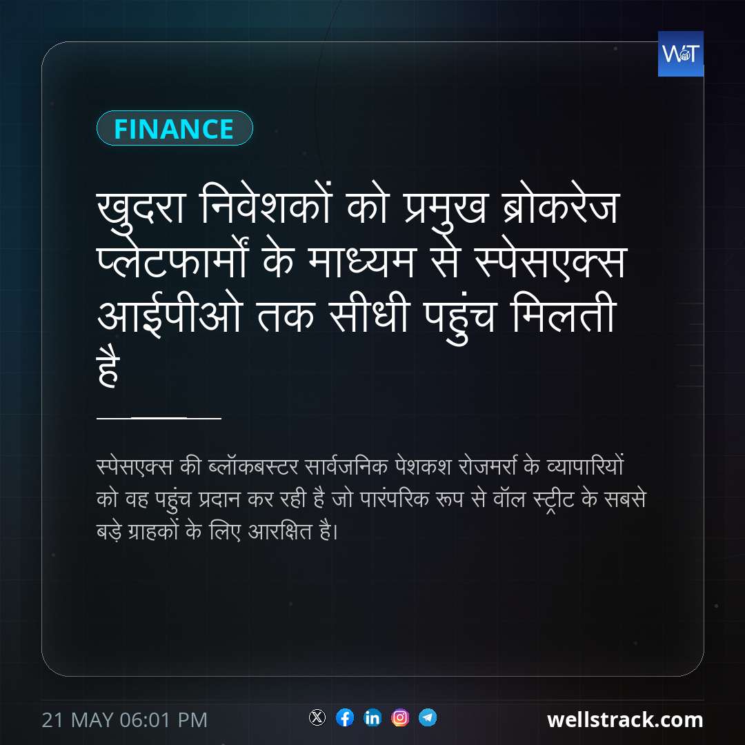 खुदरा निवेशकों को प्रमुख ब्रोकरेज प्लेटफार्मों के माध्यम से स्पेसएक्स आईपीओ तक सीधी पहुंच मिलती है — WellsTrack