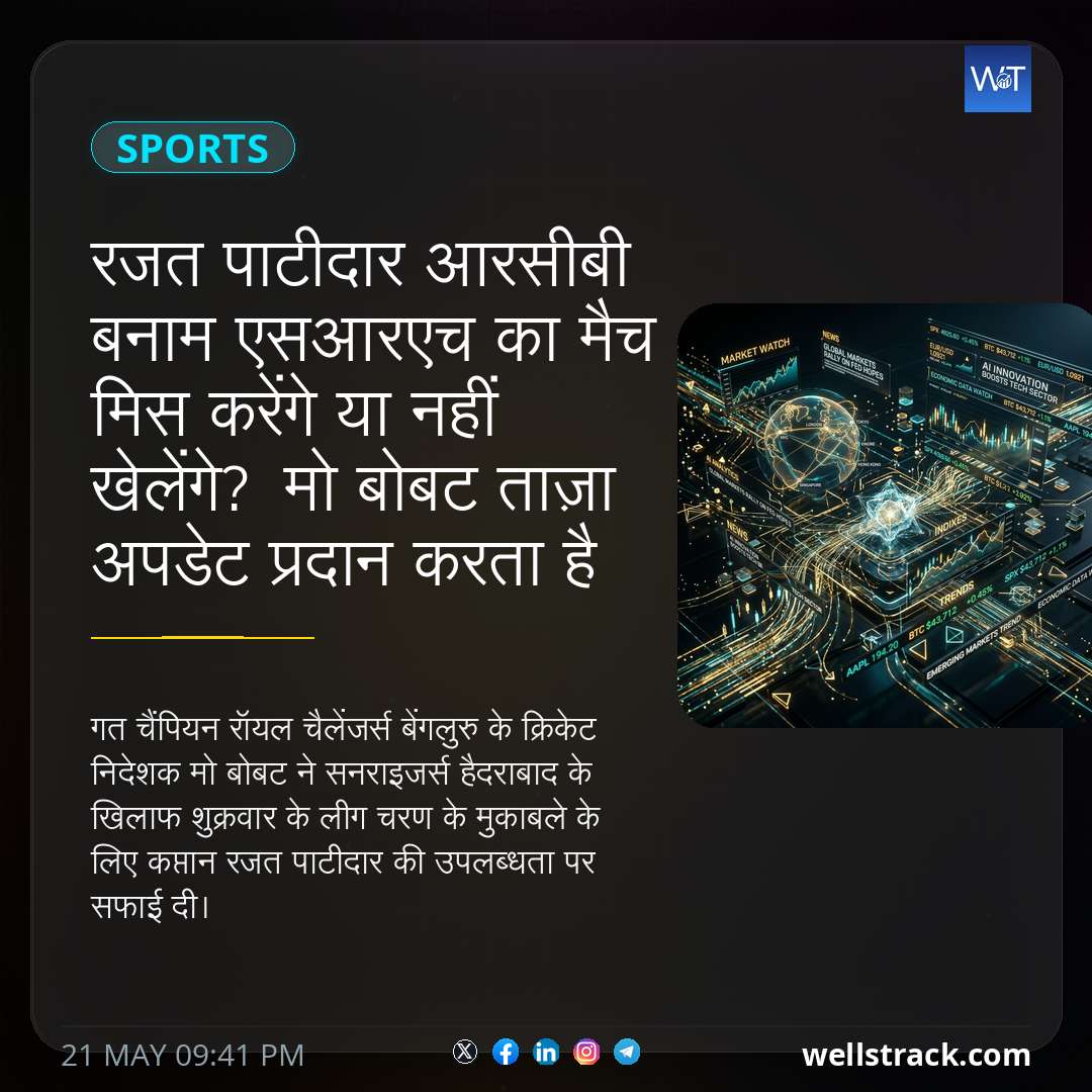 रजत पाटीदार आरसीबी बनाम एसआरएच का मैच मिस करेंगे या नहीं खेलेंगे? मो बोबट ताज़ा अपडेट प्रदान करता है — WellsTrack