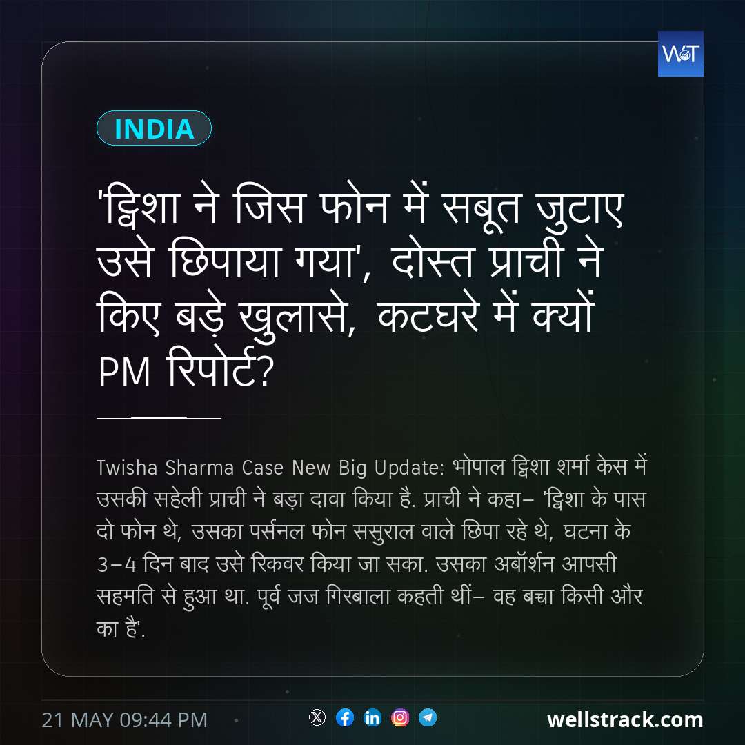 'ट्विशा ने जिस फोन में सबूत जुटाए उसे छिपाया गया', दोस्त प्राची ने किए बड़े खुलासे, कटघरे में क्यों PM रिपोर्ट? — WellsTrack