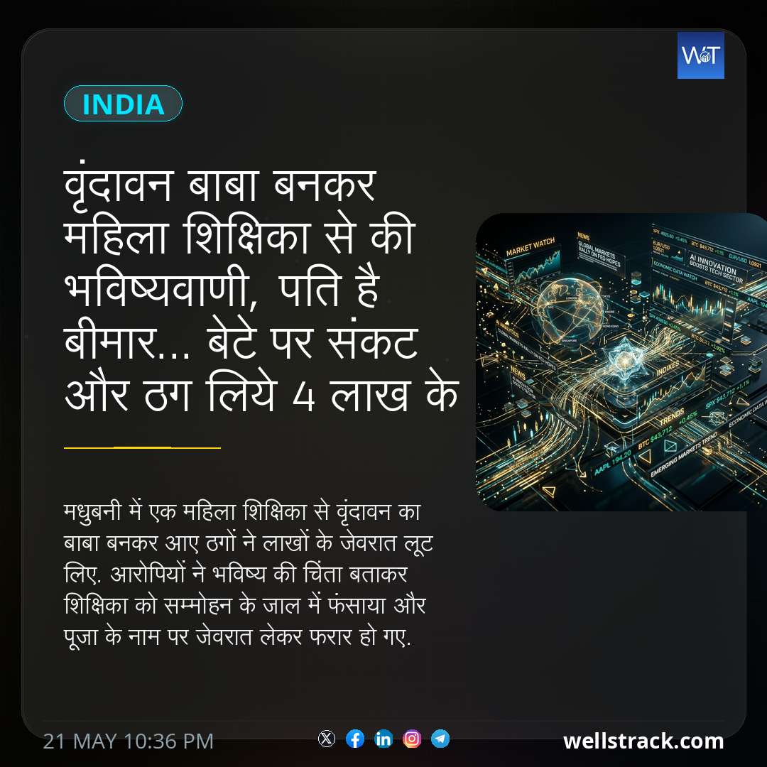 वृंदावन बाबा बनकर महिला शिक्षिका से की भविष्यवाणी, पति है बीमार... बेटे पर संकट और ठग लिये 4 लाख के गहने — WellsTrack