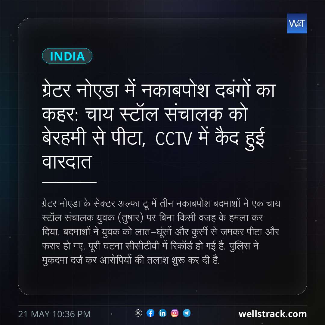 ग्रेटर नोएडा में नकाबपोश दबंगों का कहर: चाय स्टॉल संचालक को बेरहमी से पीटा, CCTV में कैद हुई वारदात — WellsTrack