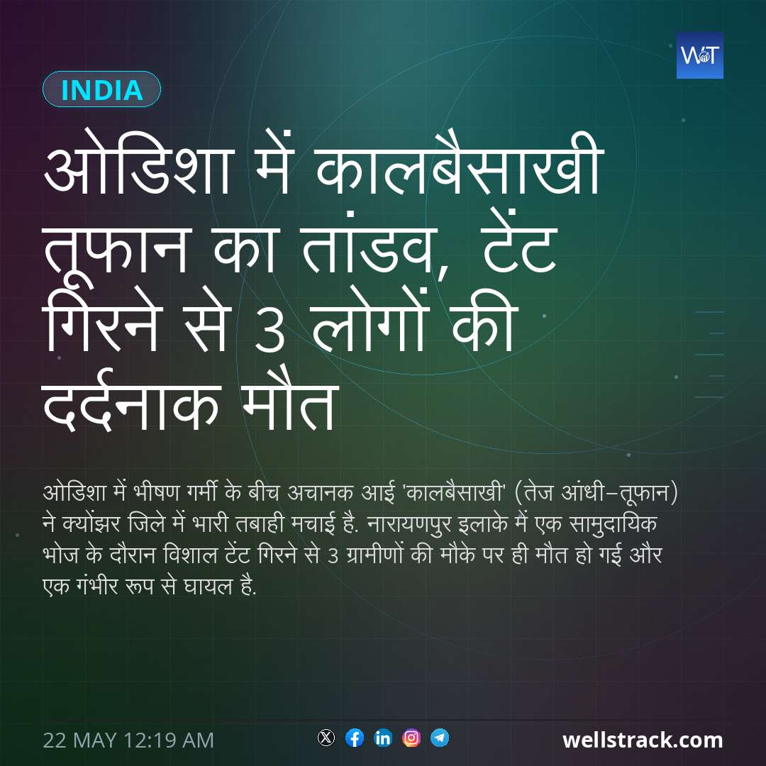 ओडिशा में कालबैसाखी तूफान का तांडव, टेंट गिरने से 3 लोगों की दर्दनाक मौत — WellsTrack
