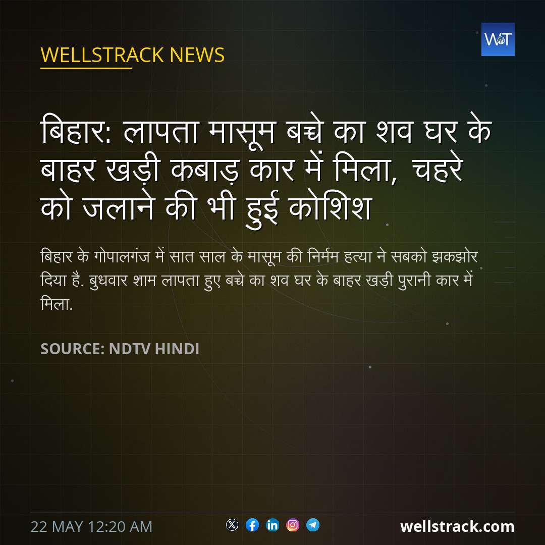 बिहार: लापता मासूम बच्चे का शव घर के बाहर खड़ी कबाड़ कार में मिला, चहरे को जलाने की भी हुई कोशिश — WellsTrack
