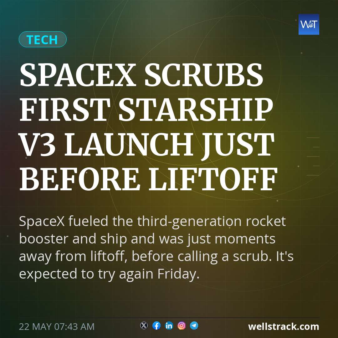 SpaceX scrubs first Starship V3 launch just before liftoff — WellsTrack