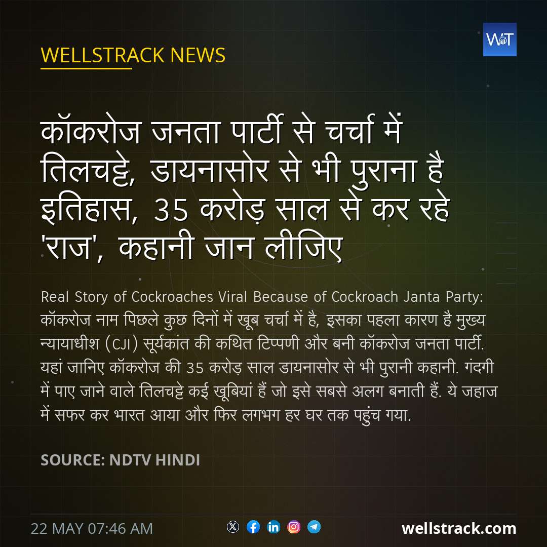 कॉकरोज जनता पार्टी से चर्चा में तिलचट्टे, डायनासोर से भी पुराना है इतिहास, 35 करोड़ साल से कर रहे 'राज', कहानी जान लीजिए — WellsTrack
