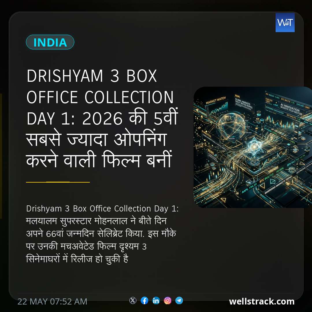 Drishyam 3 Box Office Collection Day 1: 2026 की 5वीं सबसे ज्यादा ओपनिंग करने वाली फिल्म बनीं मोहनलाल की दृश्यम 3, वीकेंड पर होंगे 100 करोड़! — WellsTrack