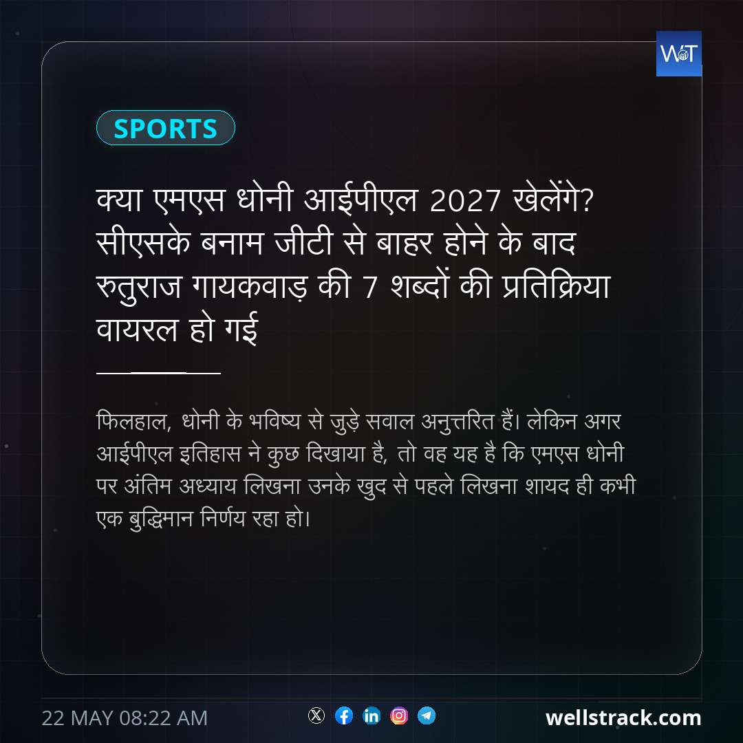 क्या एमएस धोनी आईपीएल 2027 खेलेंगे? सीएसके बनाम जीटी से बाहर होने के बाद रुतुराज गायकवाड़ की 7 शब्दों की प्रतिक्रिया वायरल हो गई — WellsTrack