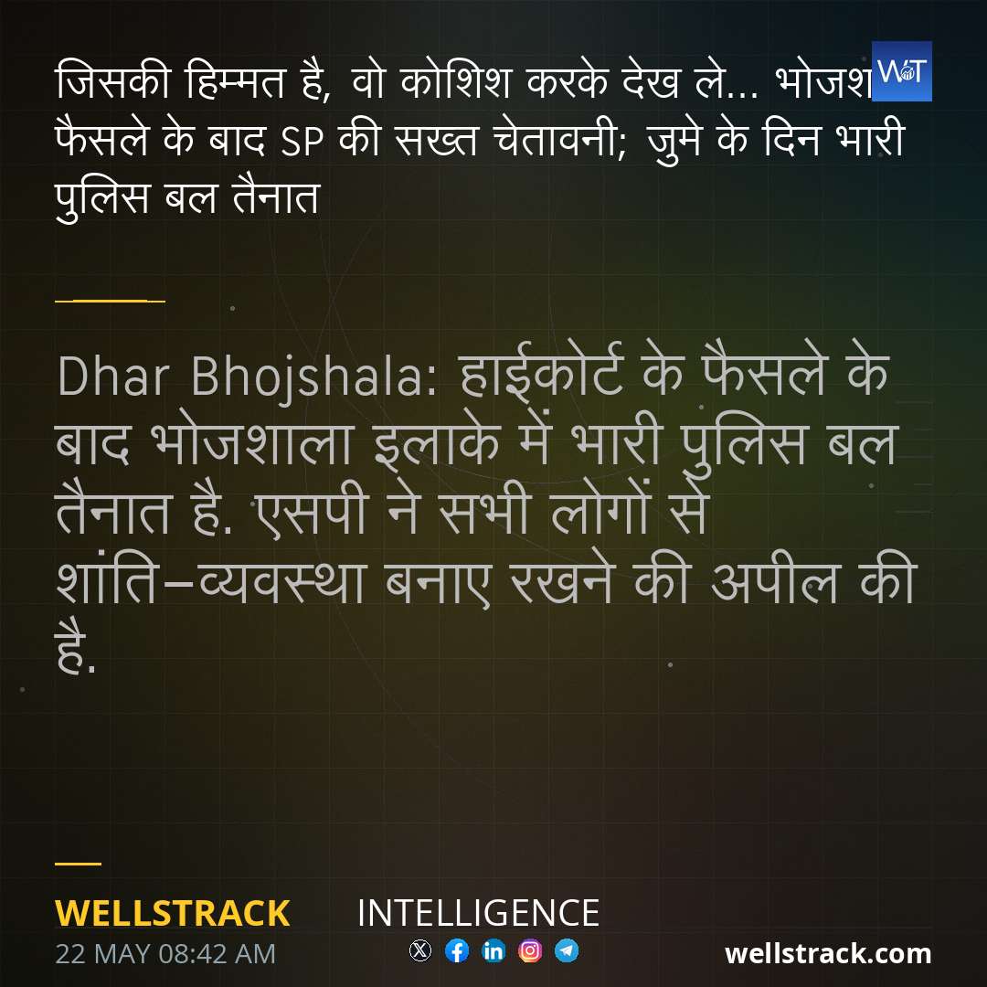 जिसकी हिम्मत है, वो कोशिश करके देख ले... भोजशाला फैसले के बाद SP की सख्त चेतावनी; जुमे के दिन भारी पुलिस बल तैनात — WellsTrack