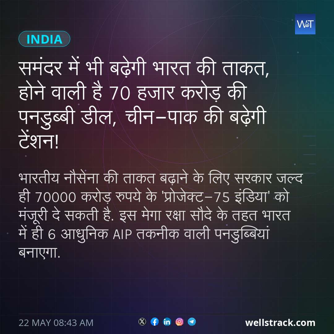 समंदर में भी बढ़ेगी भारत की ताकत, होने वाली है 70 हजार करोड़ की पनडुब्बी डील, चीन-पाक की बढ़ेगी टेंशन! — WellsTrack