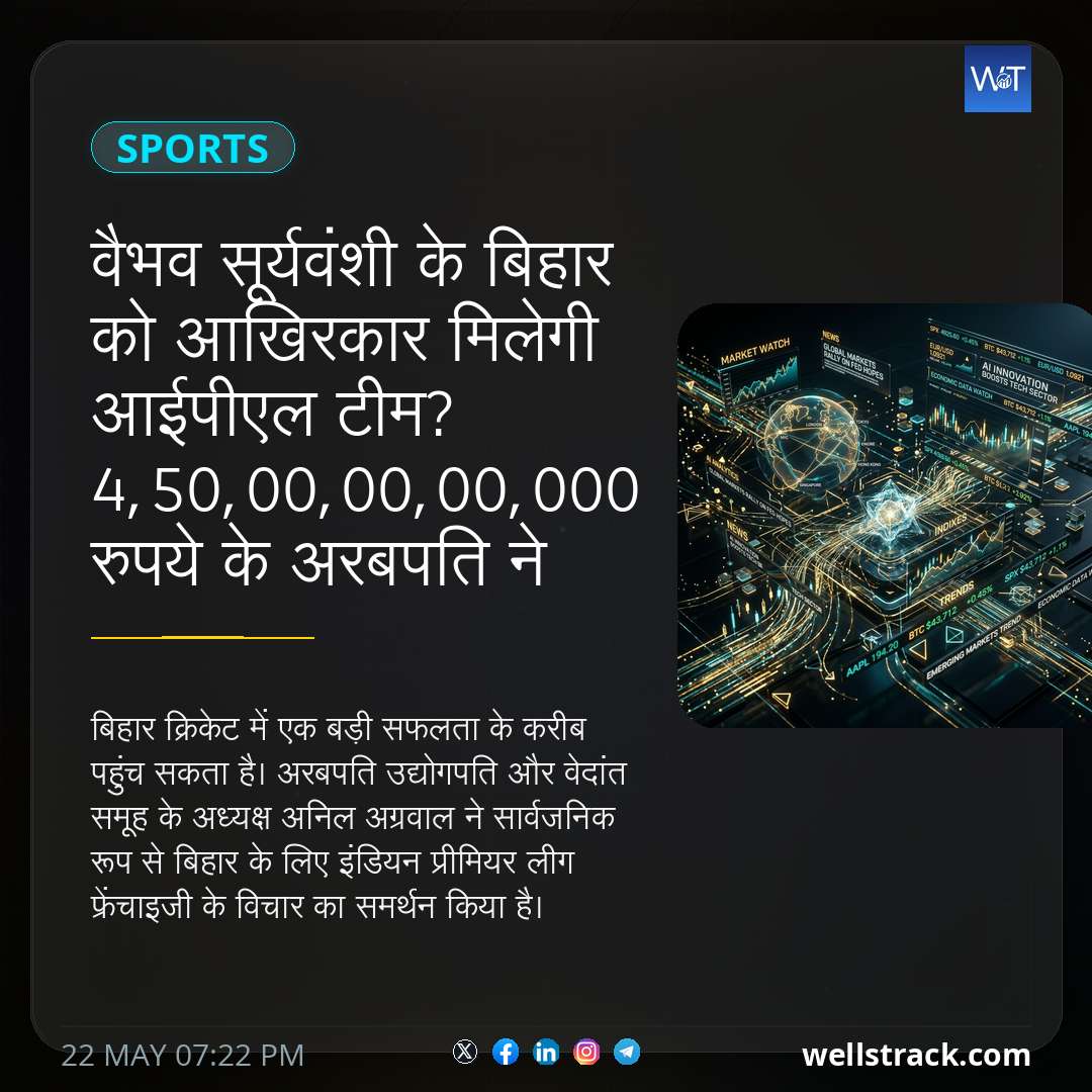 वैभव सूर्यवंशी के बिहार को आखिरकार मिलेगी आईपीएल टीम? 4,50,00,00,00,000 रुपये के अरबपति ने फ्रैंचाइज़ी प्रोत्साहन का समर्थन किया — WellsTrack