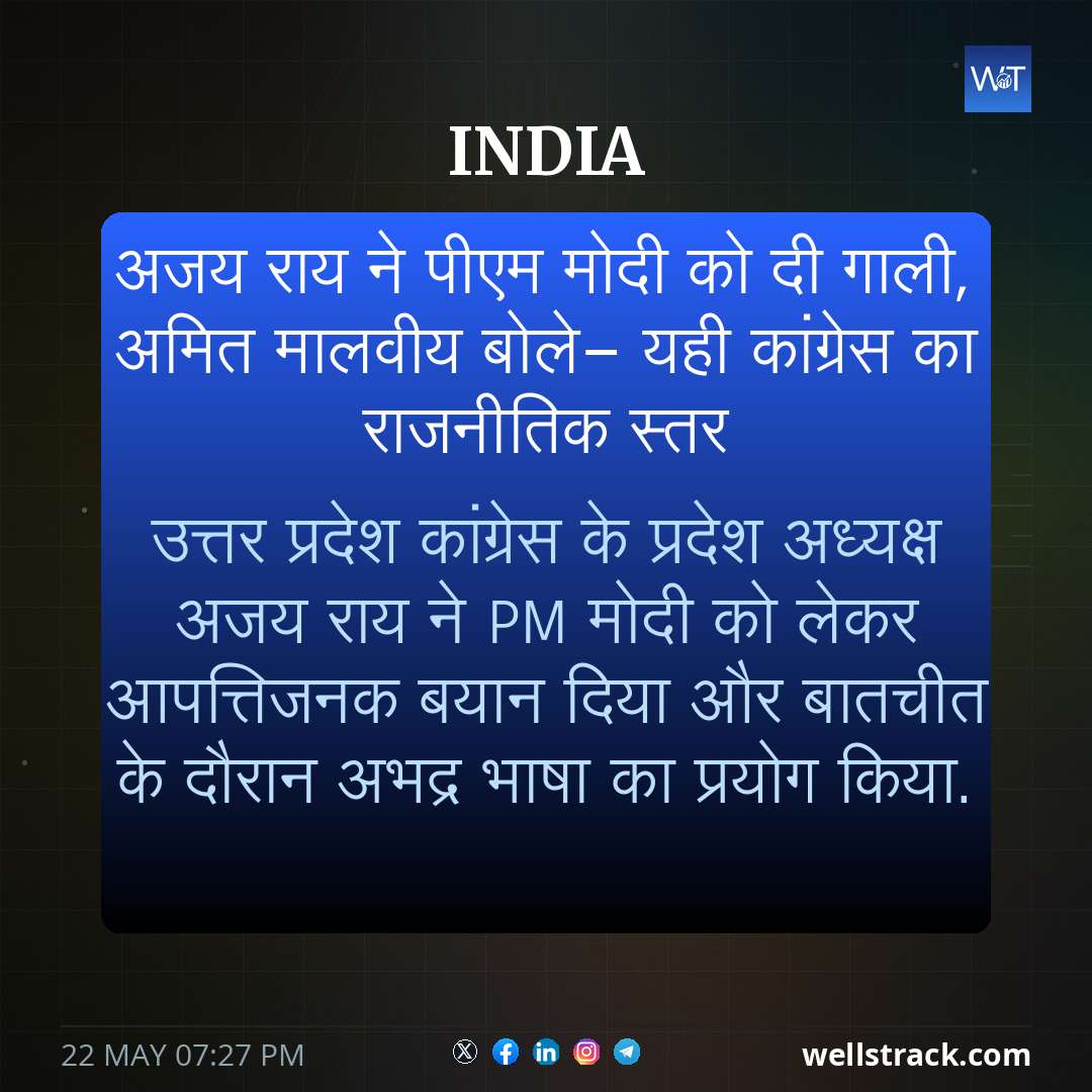 अजय राय ने पीएम मोदी को दी गाली, अमित मालवीय बोले- यही कांग्रेस का राजनीतिक स्तर — WellsTrack