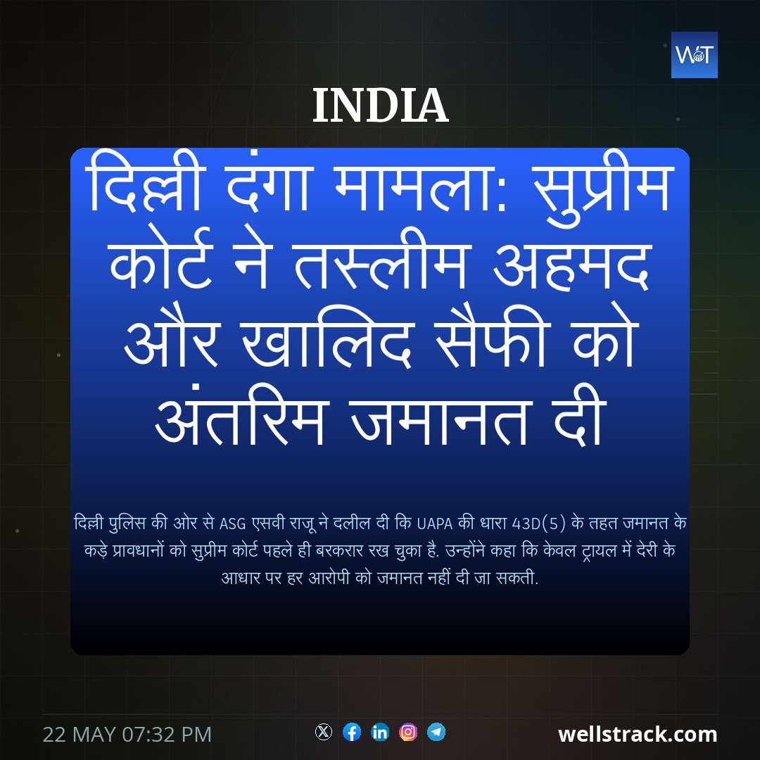 दिल्ली दंगा मामला: सुप्रीम कोर्ट ने तस्लीम अहमद और खालिद सैफी को अंतरिम जमानत दी — WellsTrack