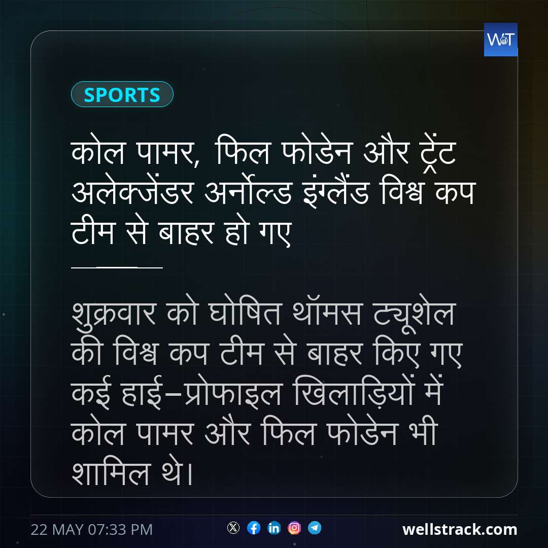 कोल पामर, फिल फोडेन और ट्रेंट अलेक्जेंडर अर्नोल्ड इंग्लैंड विश्व कप टीम से बाहर हो गए — WellsTrack