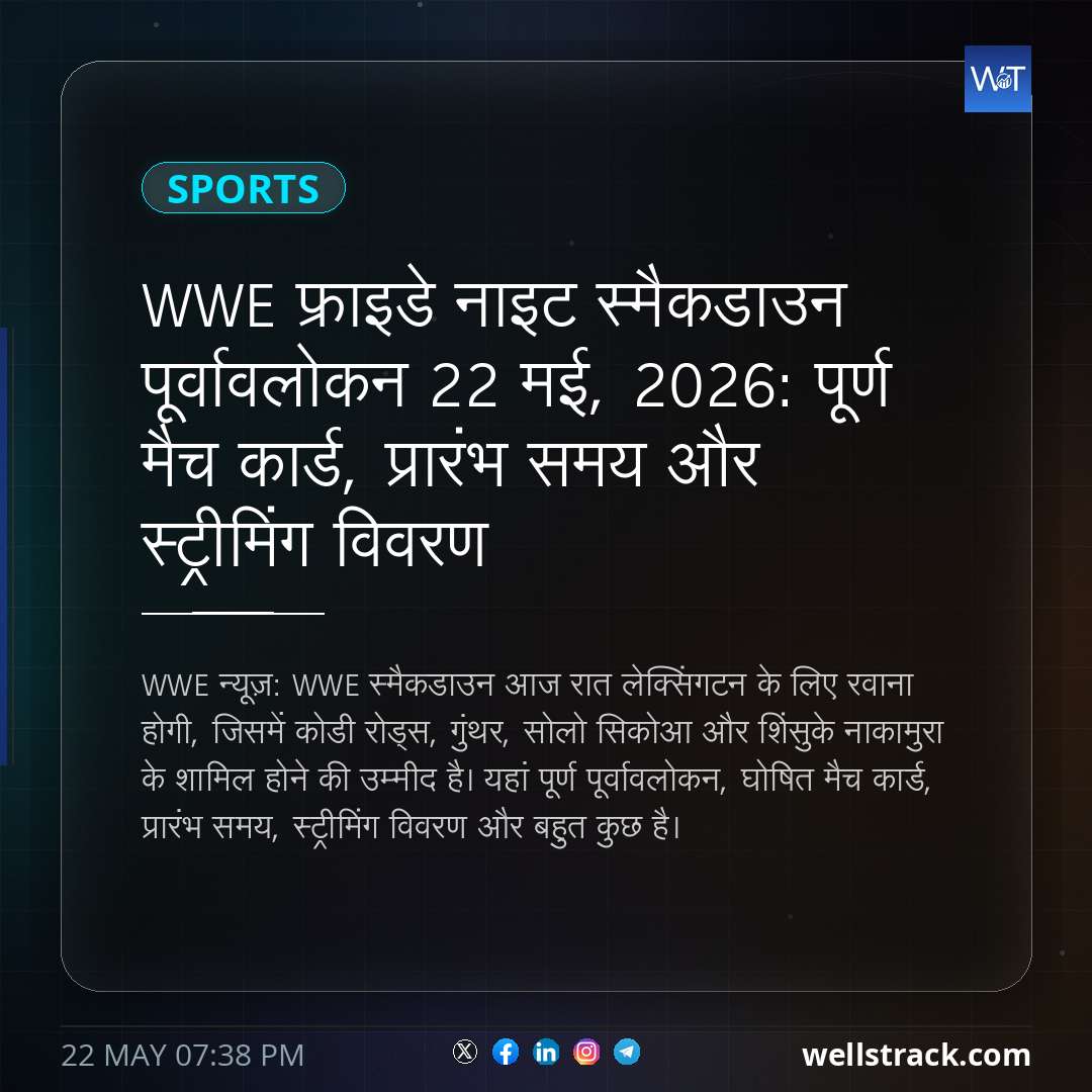 WWE फ्राइडे नाइट स्मैकडाउन पूर्वावलोकन 22 मई, 2026: पूर्ण मैच कार्ड, प्रारंभ समय और स्ट्रीमिंग विवरण — WellsTrack