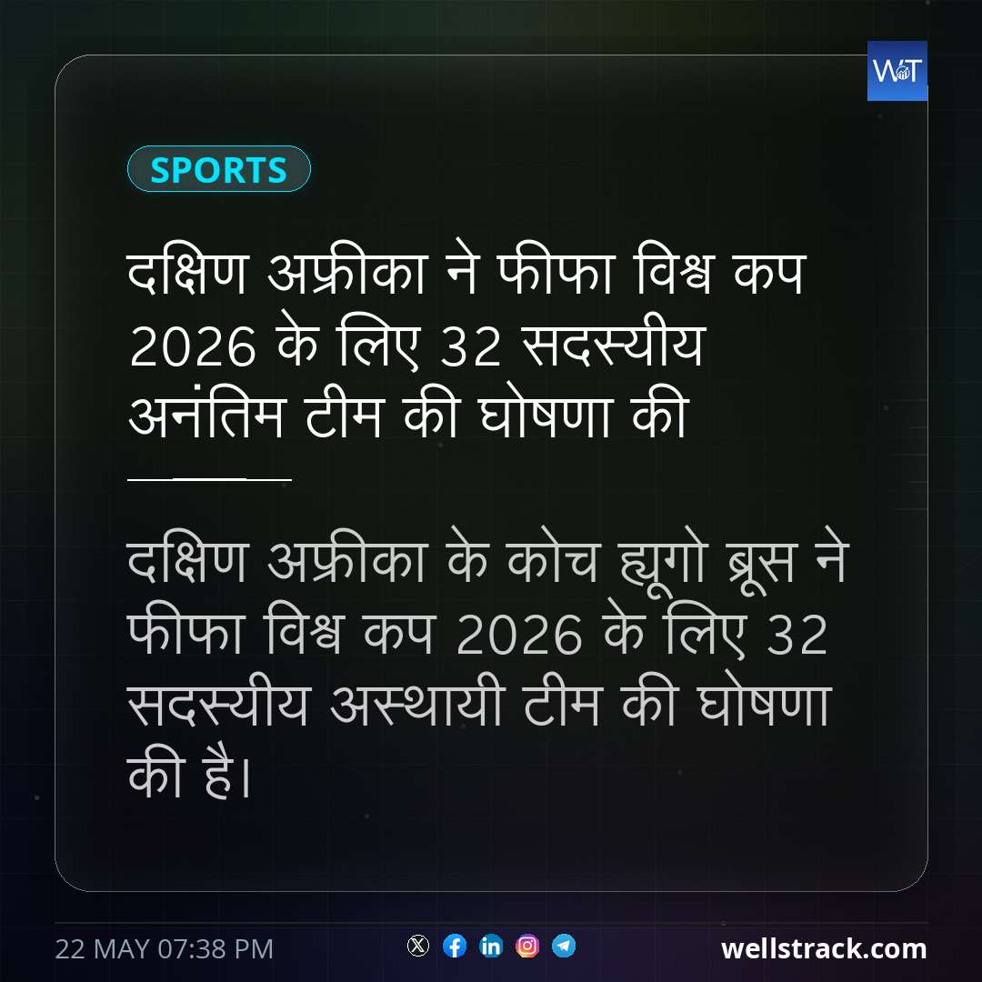 दक्षिण अफ्रीका ने फीफा विश्व कप 2026 के लिए 32 सदस्यीय अनंतिम टीम की घोषणा की — WellsTrack