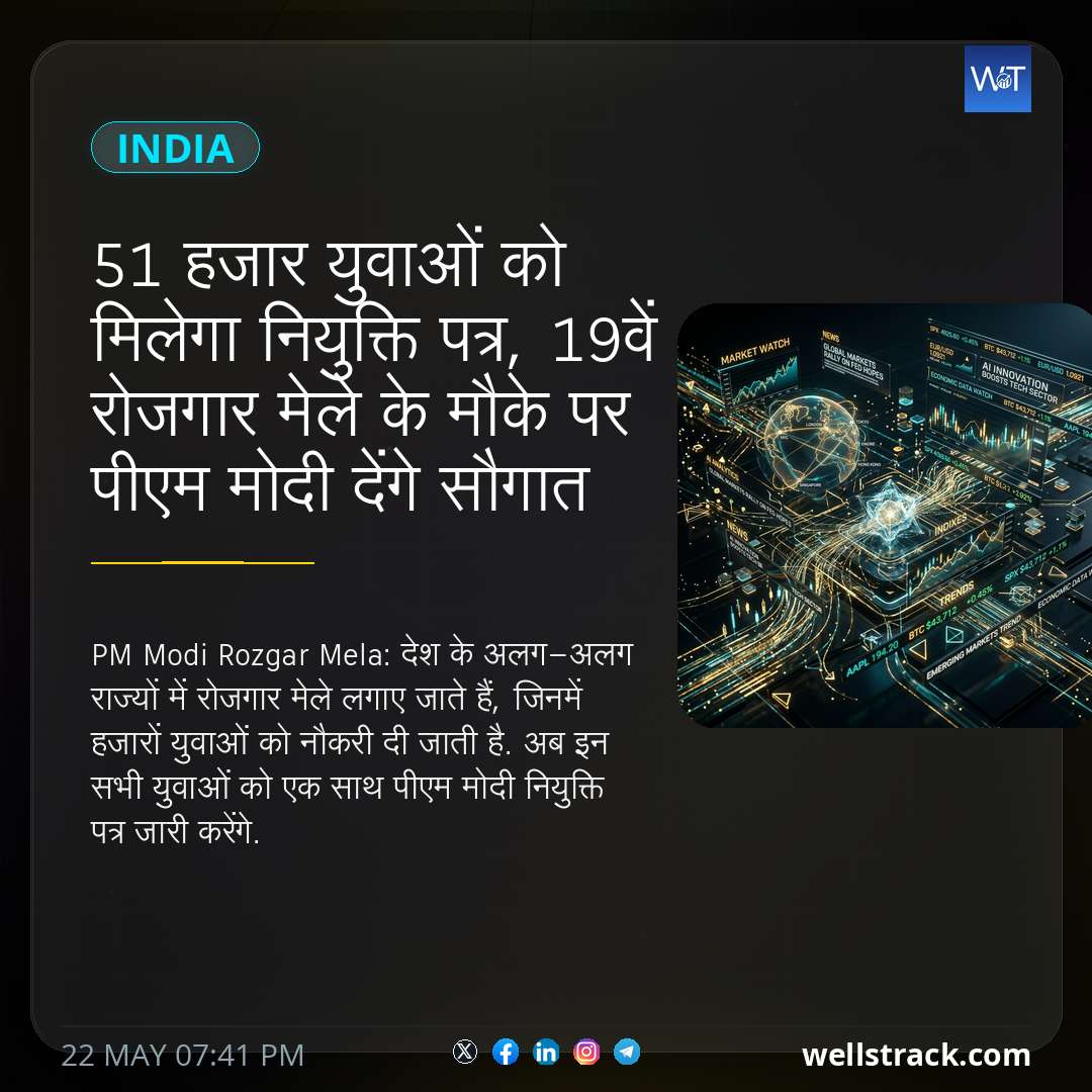 51 हजार युवाओं को मिलेगा नियुक्ति पत्र, 19वें रोजगार मेले के मौके पर पीएम मोदी देंगे सौगात — WellsTrack