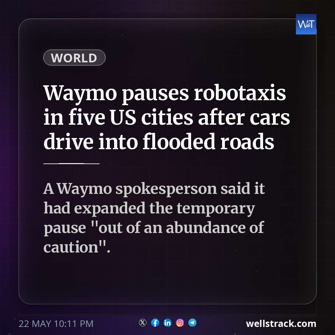 Waymo pauses robotaxis in five US cities after cars drive into flooded roads — WellsTrack