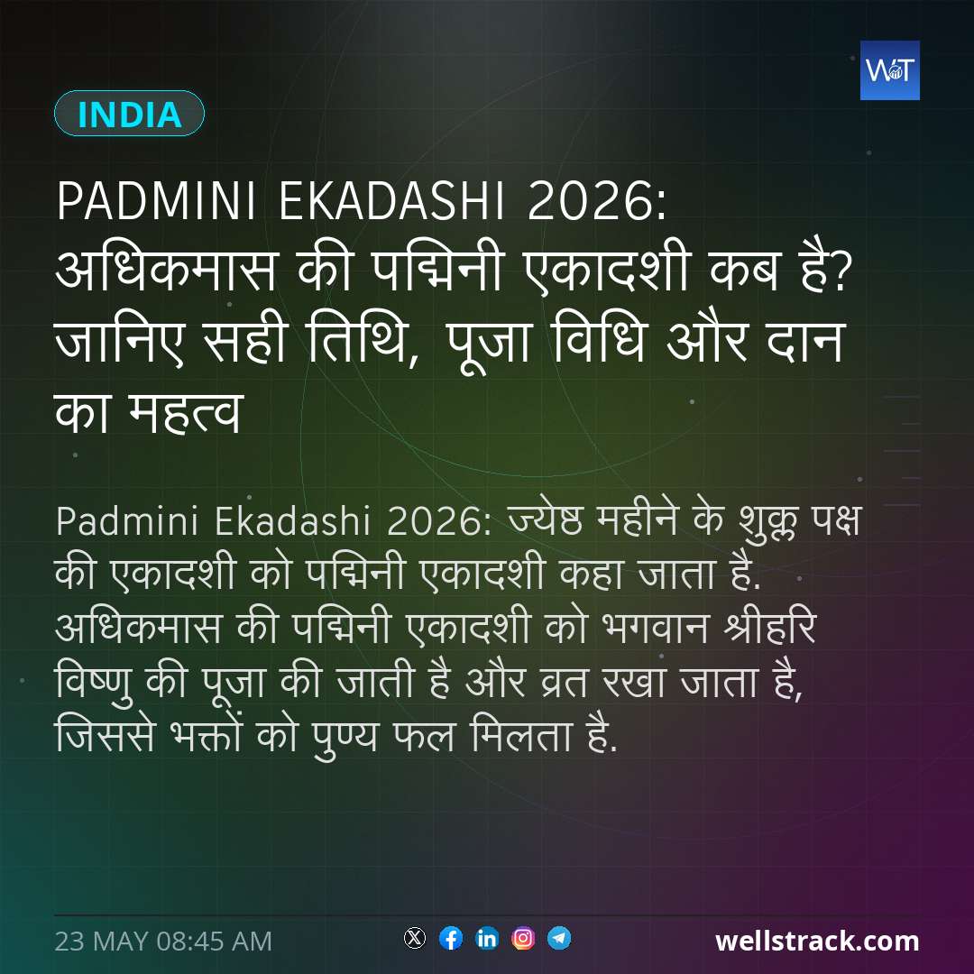 Padmini Ekadashi 2026: अधिकमास की पद्मिनी एकादशी कब है? जानिए सही तिथि, पूजा विधि और दान का महत्व — WellsTrack