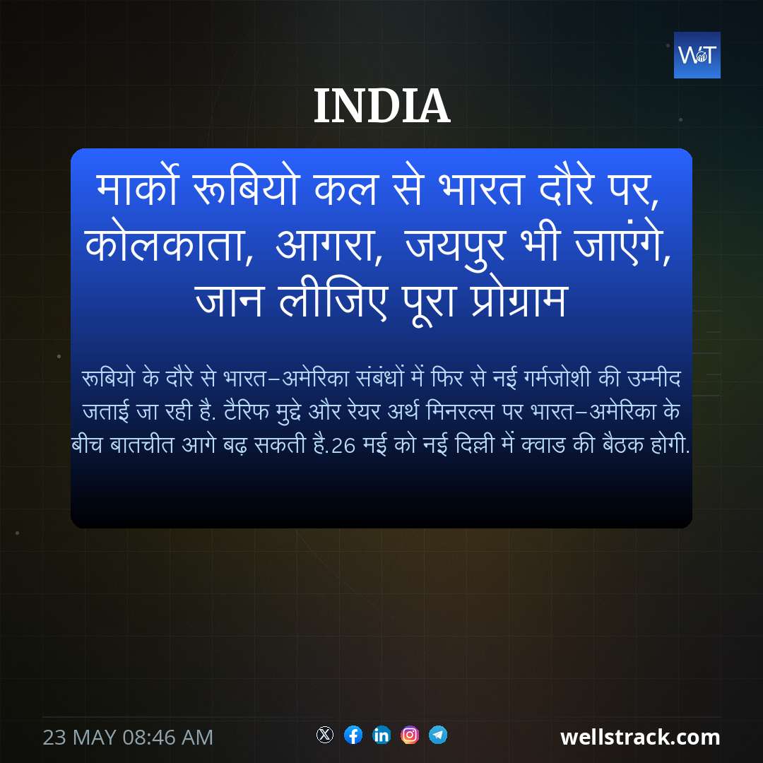 मार्को रूबियो कल से भारत दौरे पर, कोलकाता, आगरा, जयपुर भी जाएंगे,  जान लीजिए पूरा प्रोग्राम — WellsTrack