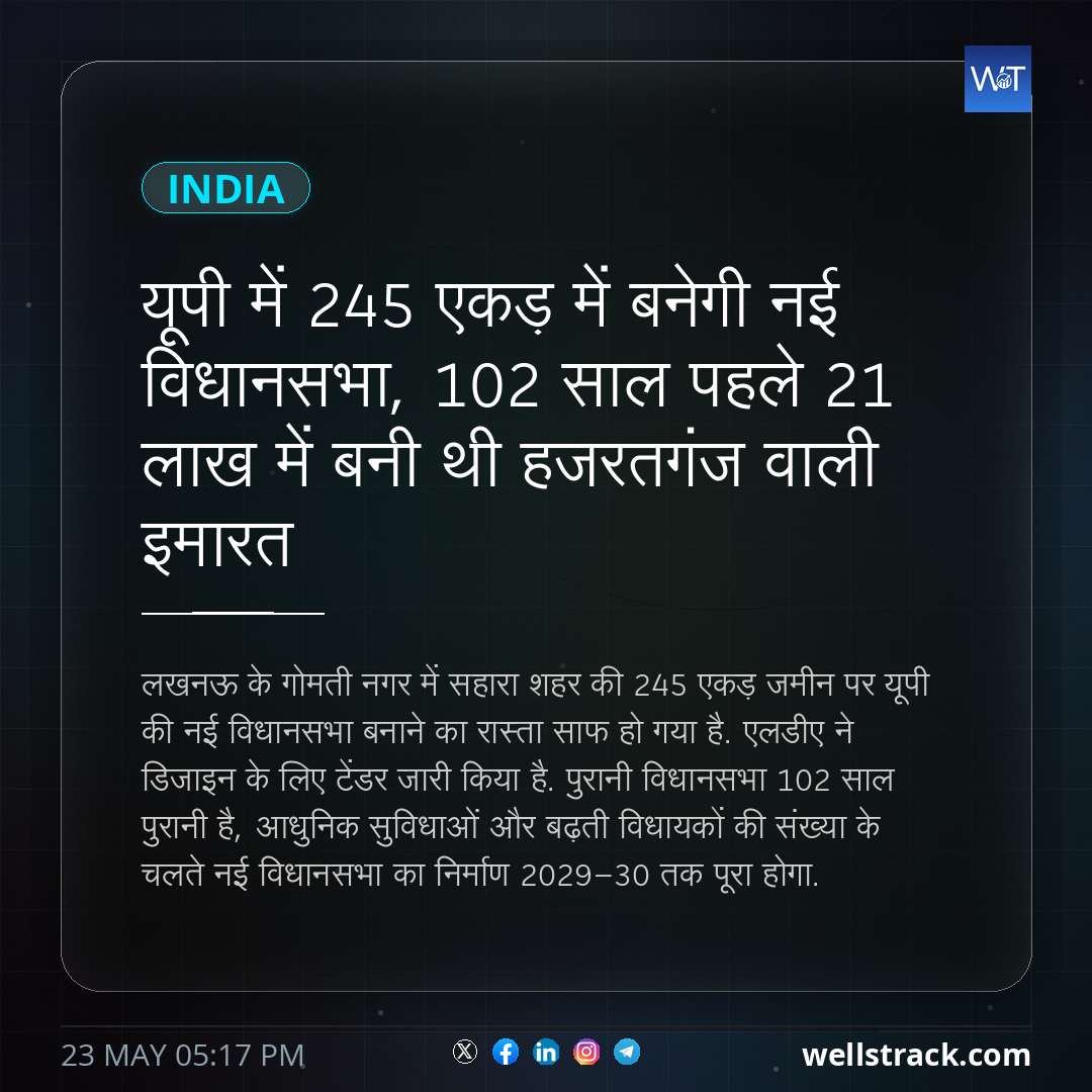 यूपी में 245 एकड़ में बनेगी नई विधानसभा, 102 साल पहले 21 लाख में बनी थी हजरतगंज वाली इमारत