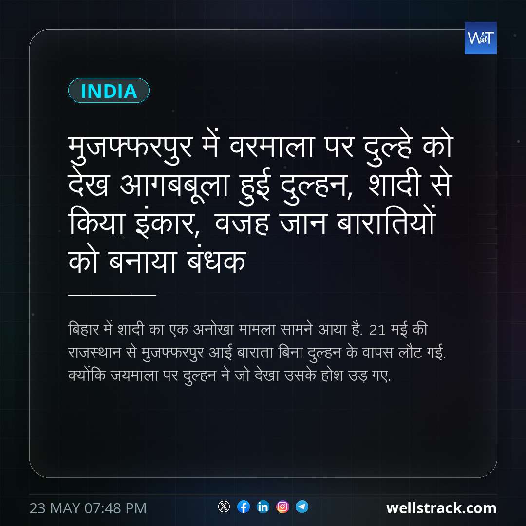 मुजफ्फरपुर में वरमाला पर दुल्हे को देख आगबबूला हुई दुल्हन, शादी से किया इंकार, वजह जान बारातियों को बनाया बंधक — WellsTrack