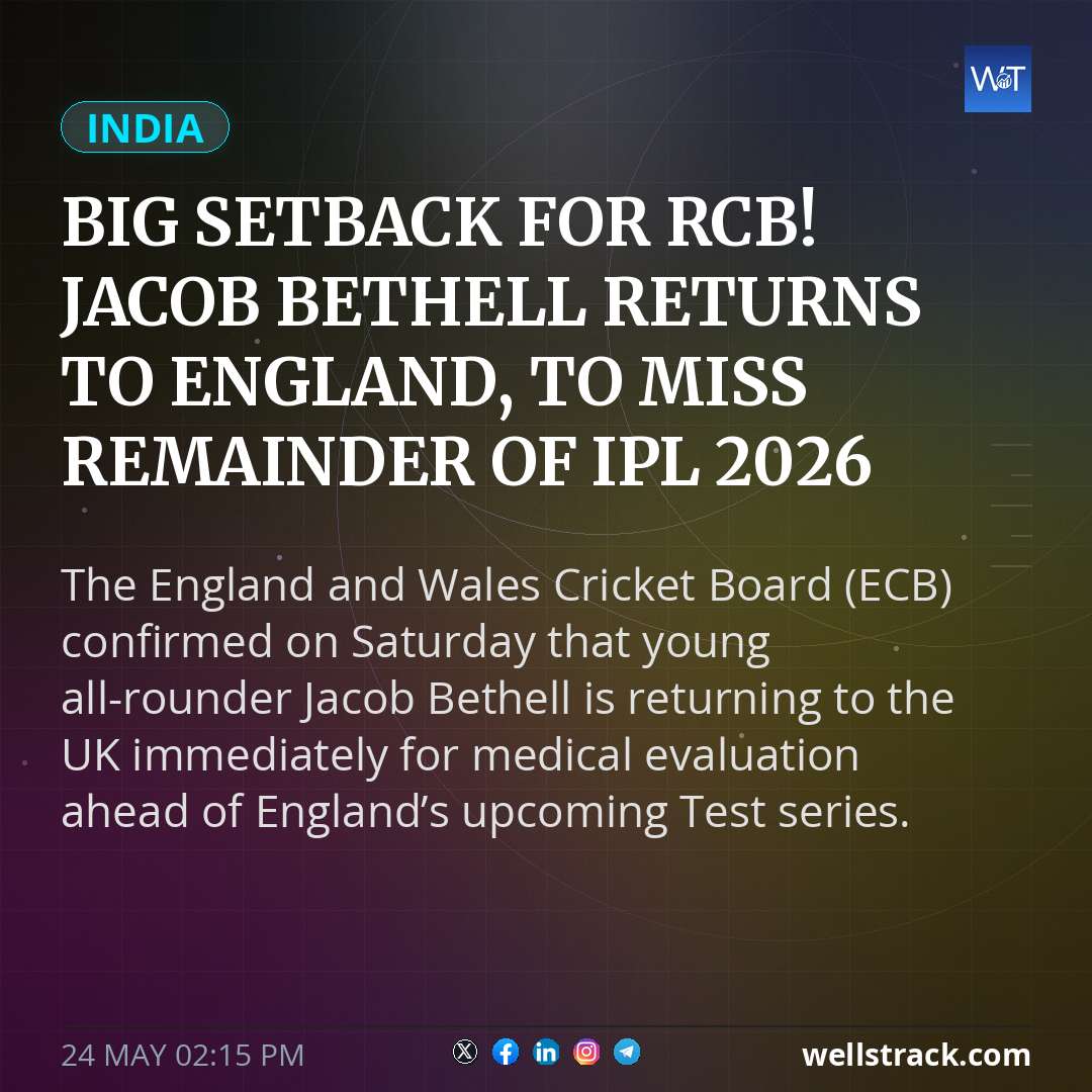 Big setback for RCB! Jacob Bethell returns to England, to miss remainder of IPL 2026 — WellsTrack