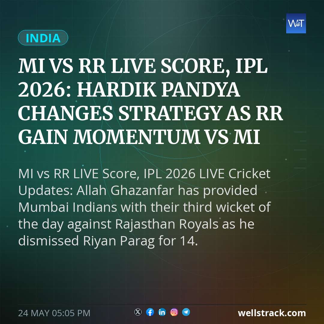 MI vs RR LIVE Score, IPL 2026: Hardik Pandya Changes Strategy As RR Gain Momentum vs MI — WellsTrack