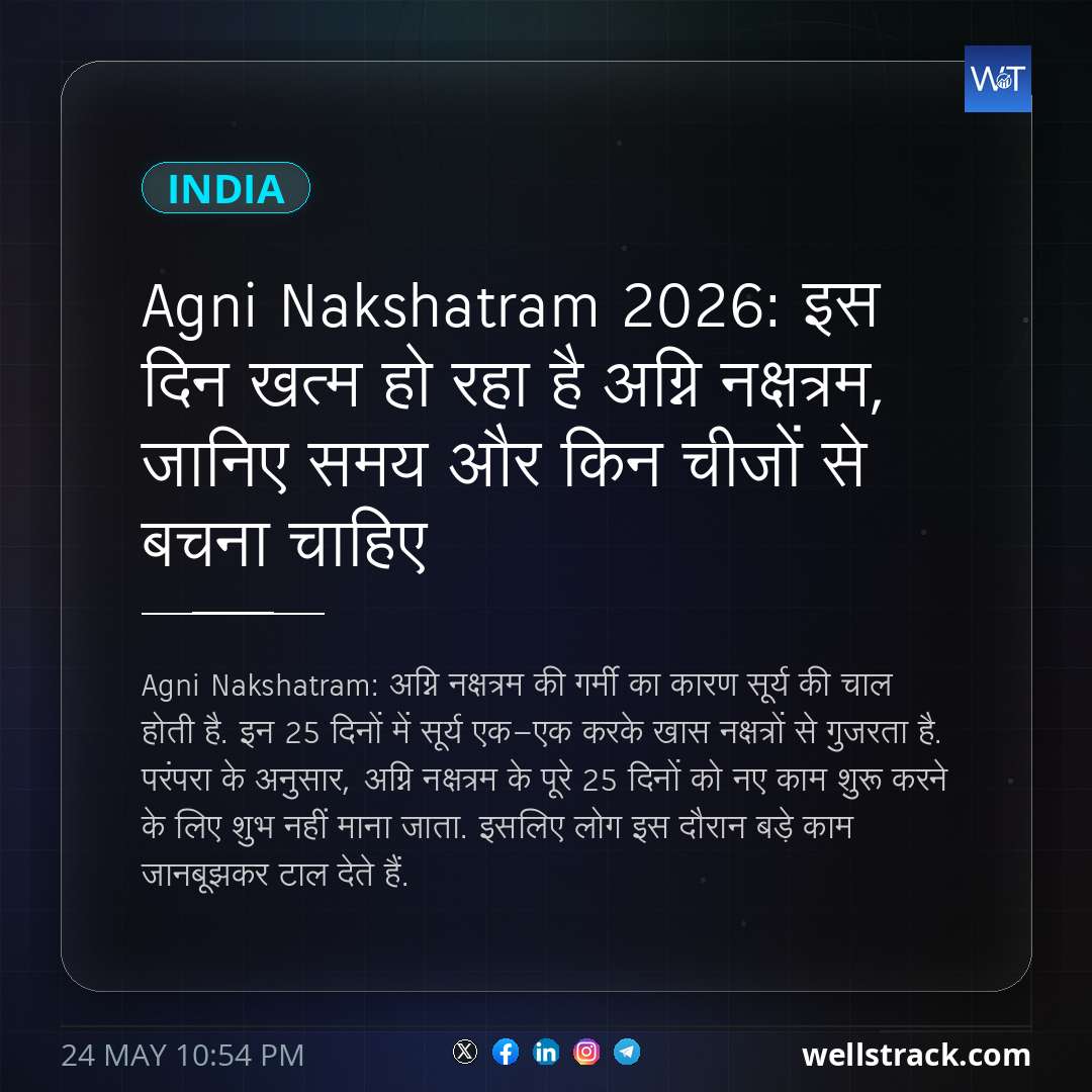 Agni Nakshatram 2026: इस दिन खत्म हो रहा है अग्नि नक्षत्रम, जानिए समय और किन चीजों से बचना चाहिए — WellsTrack