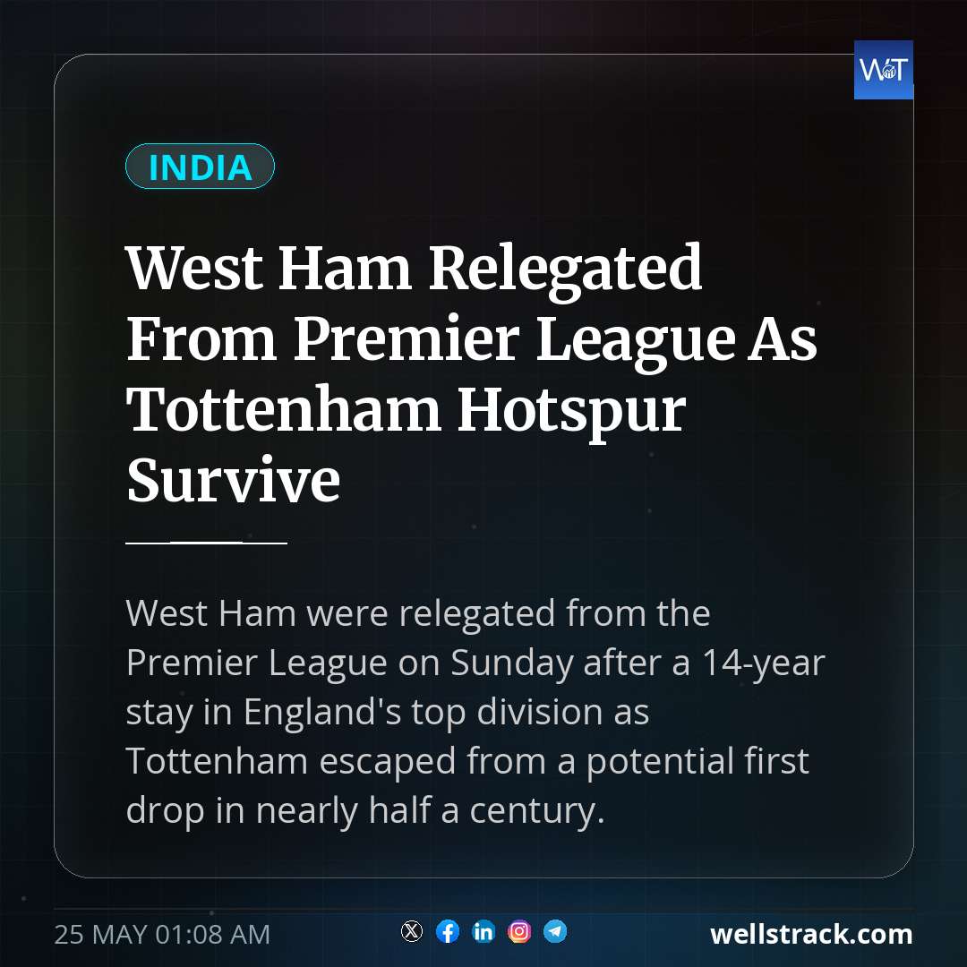 West Ham Relegated From Premier League As Tottenham Hotspur Survive