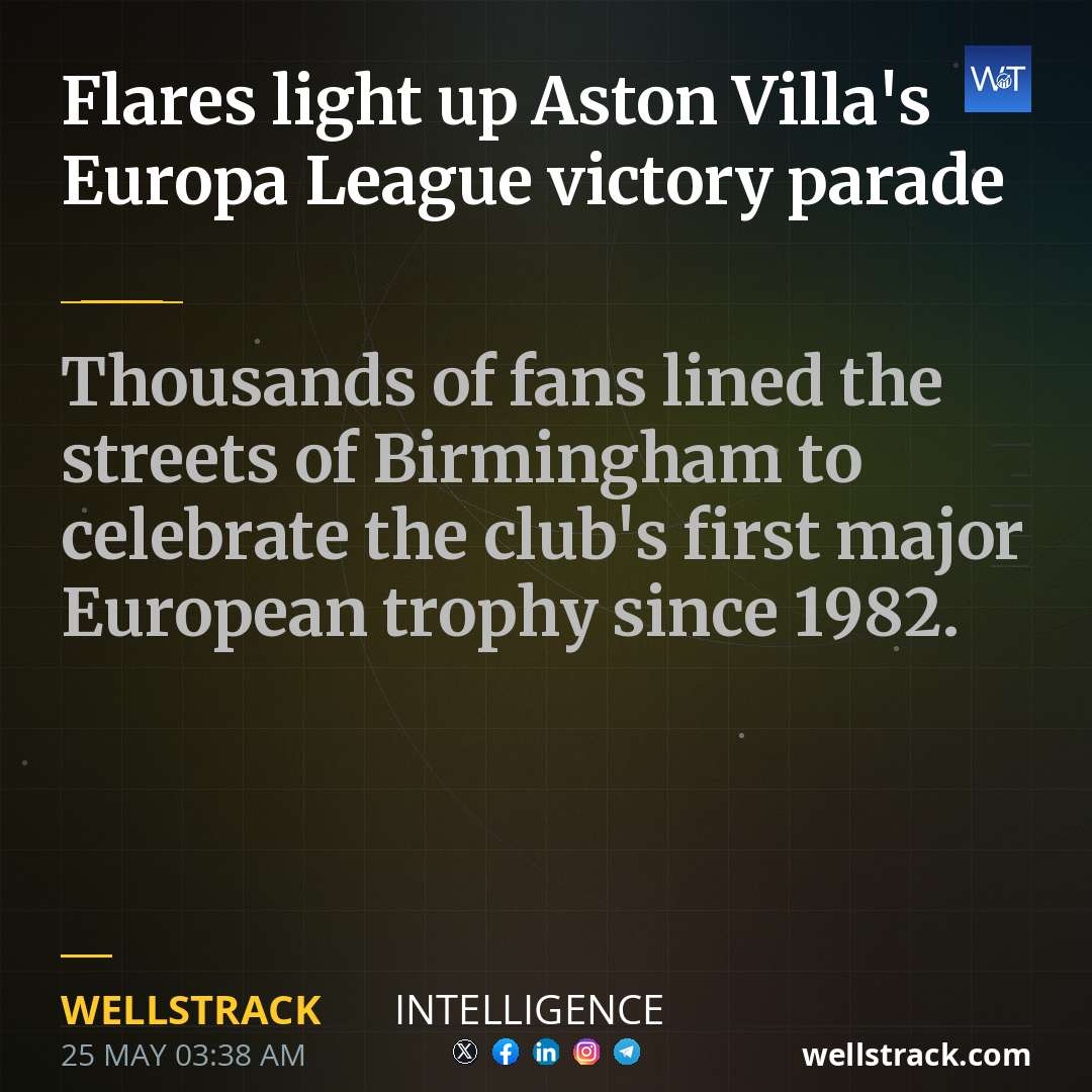Flares light up Aston Villa's Europa League victory parade