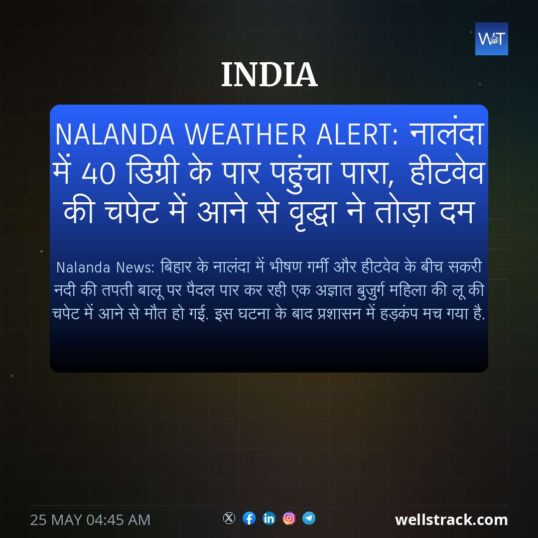 Nalanda Weather Alert: नालंदा में 40 डिग्री के पार पहुंचा पारा, हीटवेव की चपेट में आने से वृद्धा ने तोड़ा दम — WellsTrack