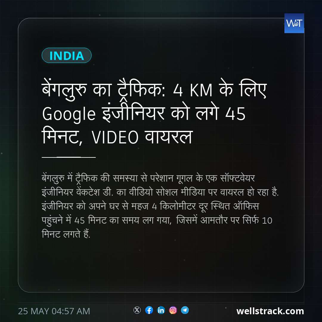 बेंगलुरु का ट्रैफिक: 4 KM के लिए Google इंजीनियर को लगे 45 मिनट, VIDEO वायरल