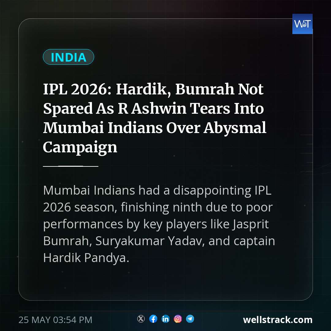 IPL 2026: Hardik, Bumrah Not Spared As R Ashwin Tears Into Mumbai Indians Over Abysmal Campaign — WellsTrack