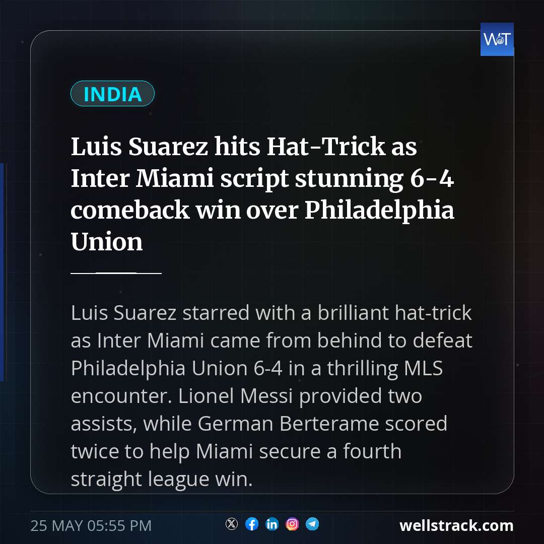 Luis Suarez hits Hat-Trick as Inter Miami script stunning 6-4 comeback win over Philadelphia Union — WellsTrack