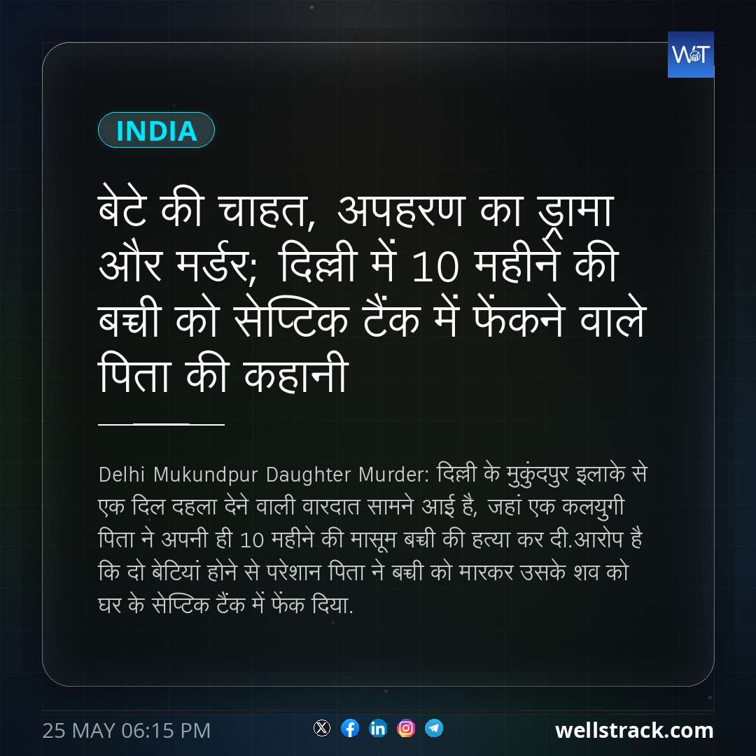 बेटे की चाहत, अपहरण का ड्रामा और मर्डर; दिल्ली में 10 महीने की बच्ची को सेप्टिक टैंक में फेंकने वाले पिता की कहानी — WellsTrack