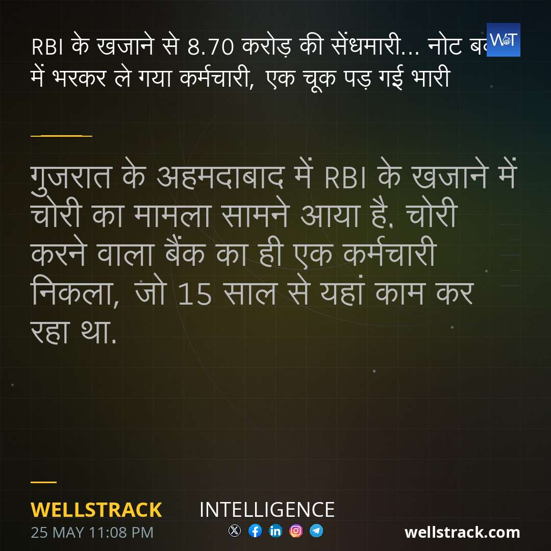RBI के खजाने से 8.70 करोड़ की सेंधमारी... नोट बक्सों में भरकर ले गया कर्मचारी, एक चूक पड़ गई भारी — WellsTrack