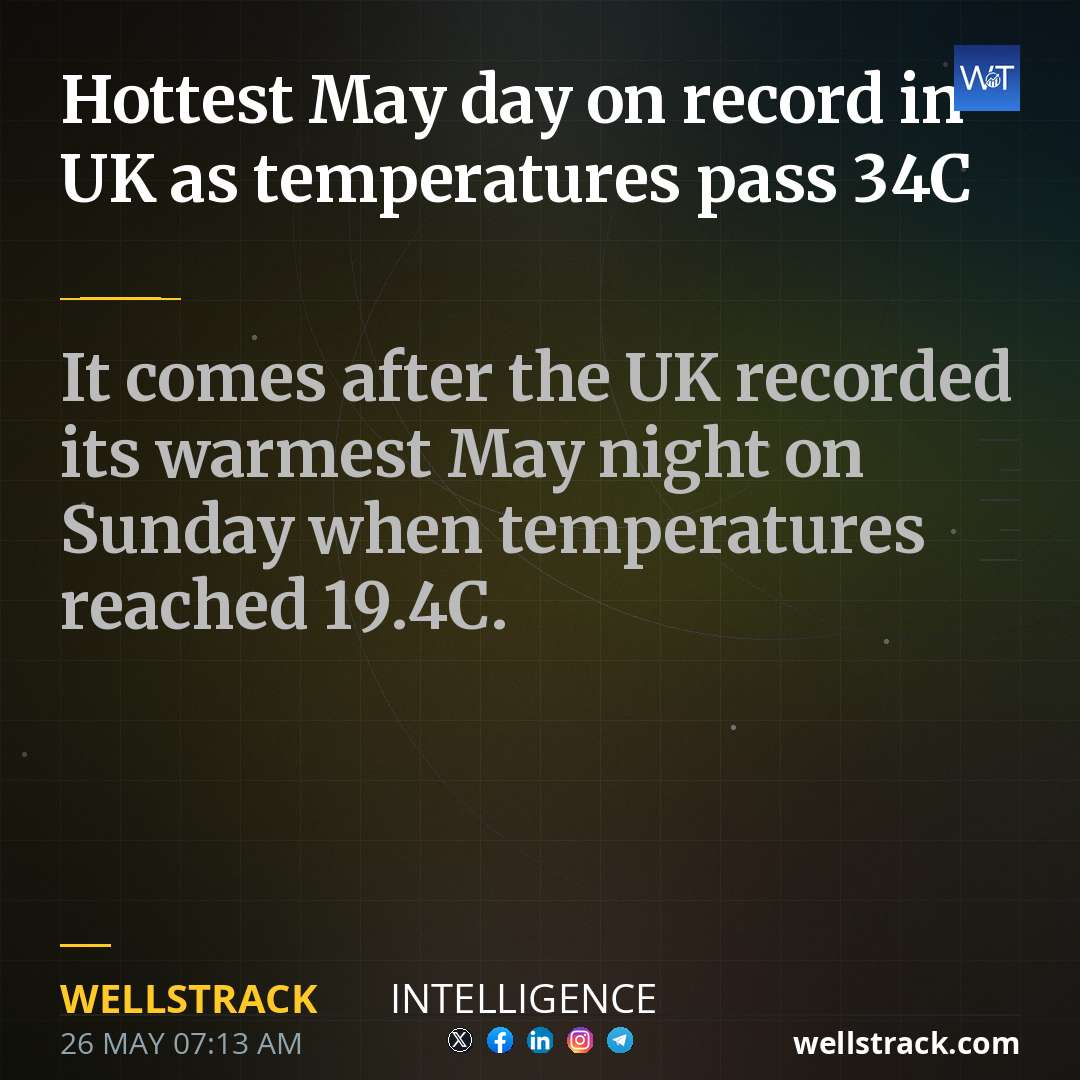 Hottest May day on record in UK as temperatures pass 34C