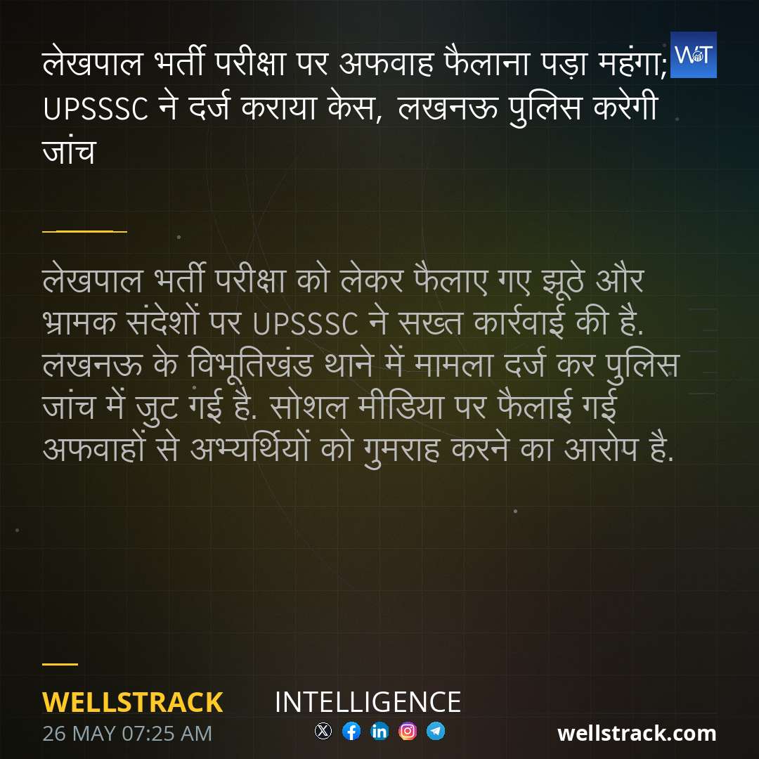 लेखपाल भर्ती परीक्षा पर अफवाह फैलाना पड़ा महंगा; UPSSSC ने दर्ज कराया केस, लखनऊ पुलिस करेगी जांच — WellsTrack
